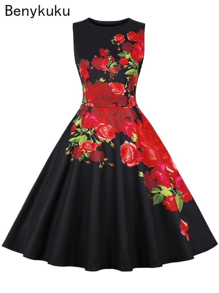 French Vintage Floral Midi Dress - 1950er Jahre Vintage Sommerkleid Damen Elegante