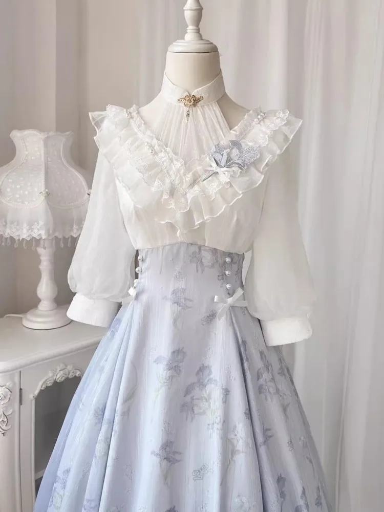 French Vintage Floral Midi Dress - Elegante Frauen Sommer Französisch Vintage Floral