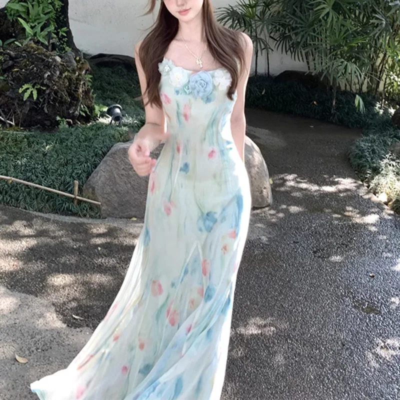 French Vintage Floral Midi Dress - Kawaii Süße Y2k Japanische Midi Kleid