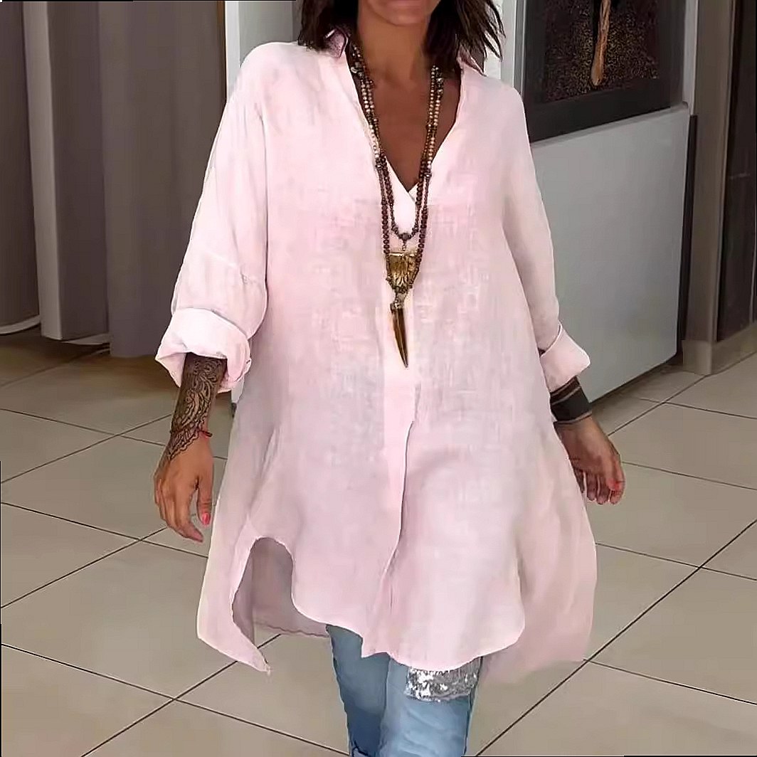 Damen Leinenhemdkleid Locker L – Casual Loose Linen Shirt Dress Bewertung und Preis